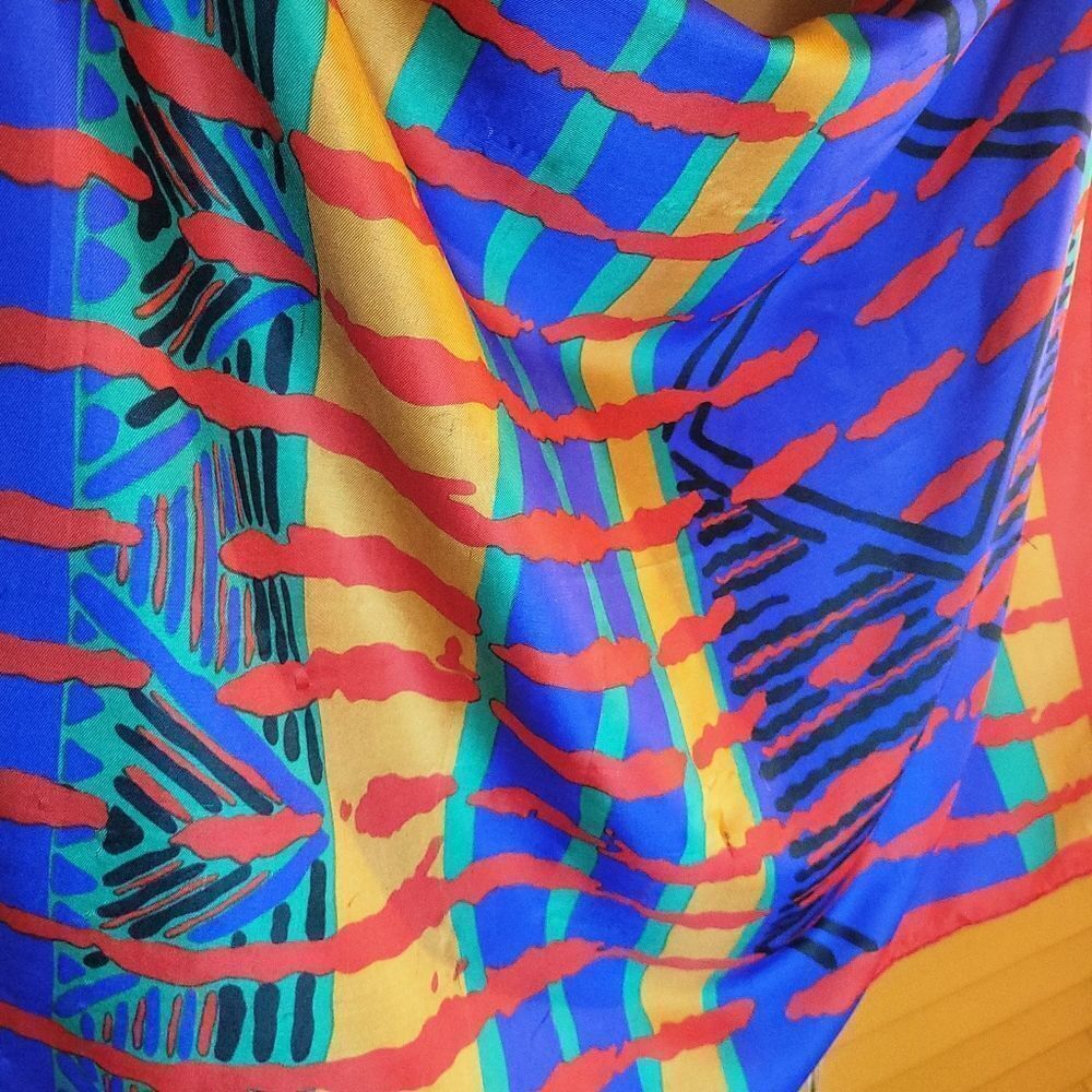 Retro Vibrant Multicolor Abstracts Square Scarf - Picture 4 of 9